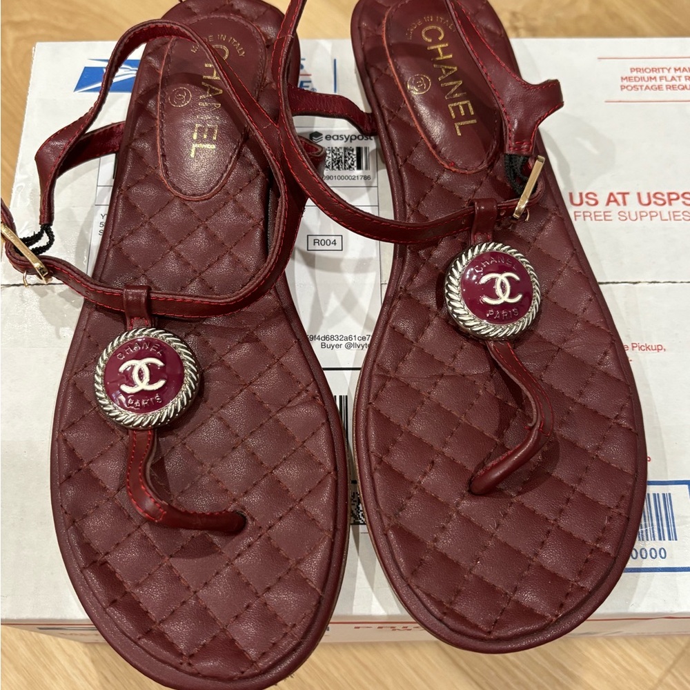 Dark Red Quilted Sandals